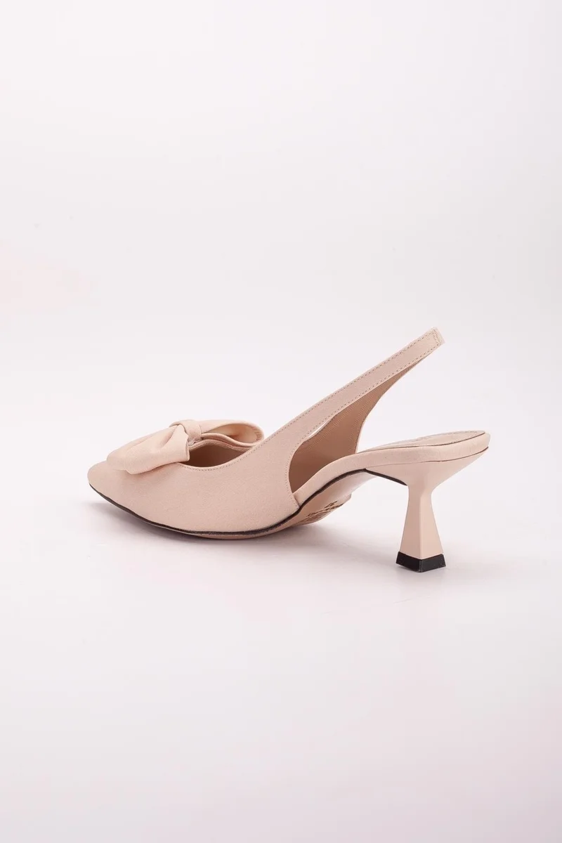 Dilimler Ayakkabı Large Size Bow Satin Beige Women's High Heel Shoes