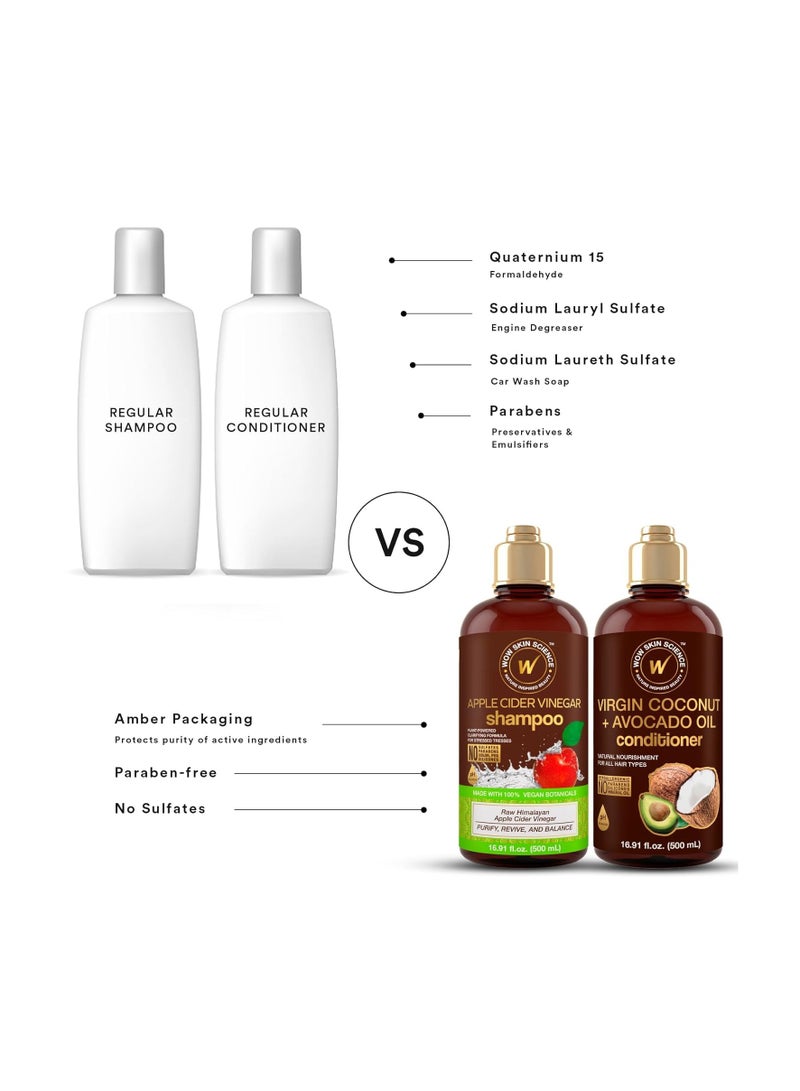 WOW Skin Science Apple Cider Vinegar Shampoo & Conditioner Set with Coconut & Avocado Oil - Men and Women Gentle Shampoo Set - Hair Growth Shampoo for Thinning Hair & Loss - Sulfate & Paraben Free - Image 4