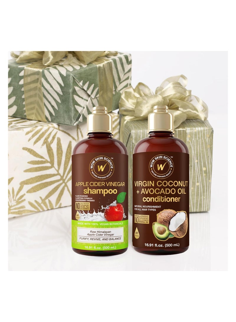 WOW Skin Science Apple Cider Vinegar Shampoo & Conditioner Set with Coconut & Avocado Oil - Men and Women Gentle Shampoo Set - Hair Growth Shampoo for Thinning Hair & Loss - Sulfate & Paraben Free - Image 5