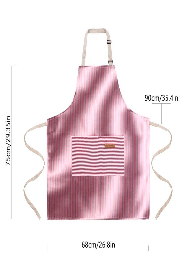 ARBINSON 2 Pack Cooking Aprons Adjustable Bib Apron for Women with 2 Pockets, Kitchen Restaurant Men Chefs Aprons, Pink/Blue Stripes, 29.3"x 26.8" Large - Image 2