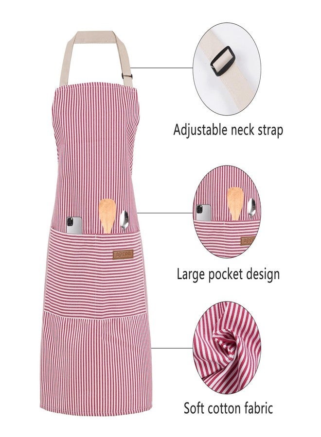 ARBINSON 2 Pack Cooking Aprons Adjustable Bib Apron for Women with 2 Pockets, Kitchen Restaurant Men Chefs Aprons, Pink/Blue Stripes, 29.3"x 26.8" Large - Image 3