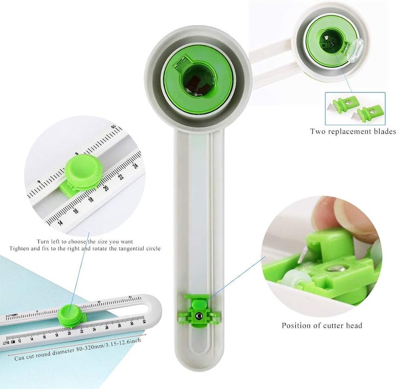 Wailicop Circle Cutter Paper Trimmer Scrapbooking Circular Cutter Craft Cutting Tool, Rotary Cutter for Cardstocks (Included 3 Blades) (Green) - Image 3