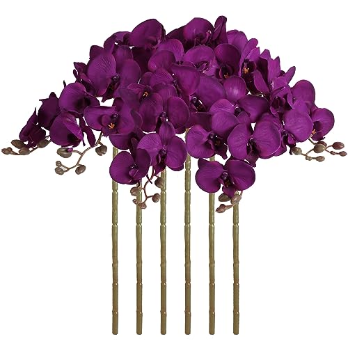 ICBOX 38 Inch Purple Flowers Faux Orchid 6 PCS Orchids Artificial Flowers Velvet Flowers Long Stem Artificial Flowers for Tall Vase for Home Wedding DecorationDark Purple - Image 1