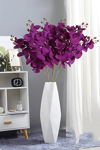 ICBOX 38 Inch Purple Flowers Faux Orchid 6 PCS Orchids Artificial Flowers Velvet Flowers Long Stem Artificial Flowers for Tall Vase for Home Wedding DecorationDark Purple - Image 3