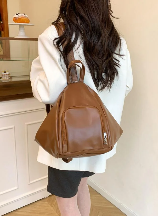 تايك تو Brown Solid Zip Closure Backpack