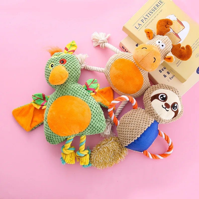 Y&D Cute Animal Shaped Plush Toy with Rope Knot Interactive Pet Chewing Toy for Dogs Cats - Image 3