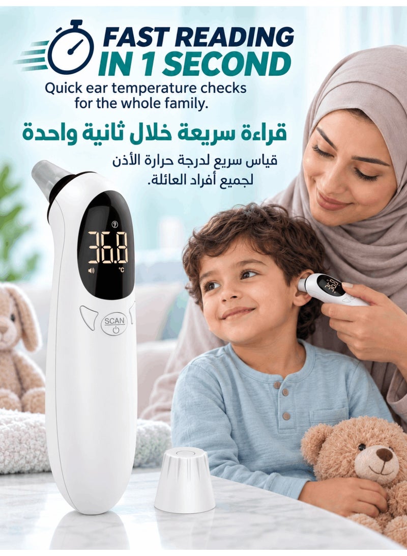 مقياس حرارة إلكتروني حراري بالأشعة تحت الحمراء غير ملامس طبي للمنزل لقياس درجة حرارة الأذن للأطفال والرضع والبالغين - Image 2