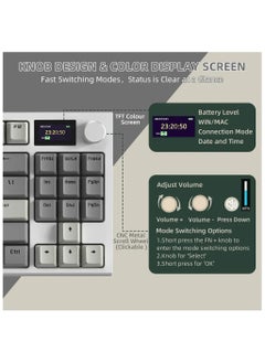 هجوم القرش لوحة مفاتيح الألعاب الميكانيكية اللاسلكية K86 RGB – تصميم Gasket Mount – اتصال ثلاثي (بلوتوث 5.0، لاسلكي 2.4G، سلكي USB-C) – 87 مفتاح قابل للتبديل السريع – شاشة TFT ذكية – مقبض معدني للتحكم في الصوت – بطارية 4000mAh – أغطية مفاتيح PBT – متوافقة مع الكمبيوتر، اللابتوب، ماك (اللون الرمادي للأعمال)  - Image 3