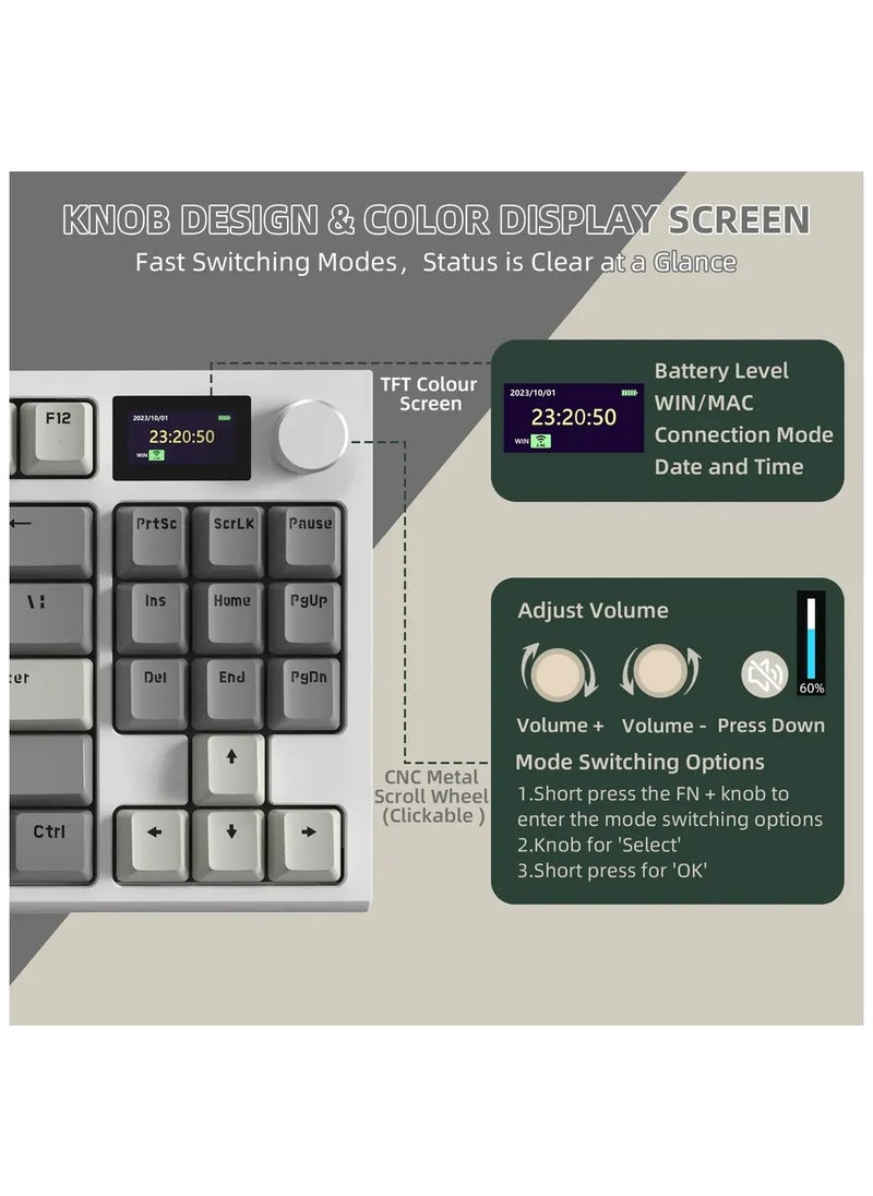 Attack Shark - K86 RGB Wireless Mechanical Gaming Keyboard – Gasket Mount – Triple Mode (Bluetooth 5.0, 2.4G, USB-C) – 87-Key Hot-Swappable – Smart TFT Display – Metal Volume Knob – 4000mAh Battery – PBT Keycaps – PC/Laptop/Mac Compatible (Business Grey) - Image 1