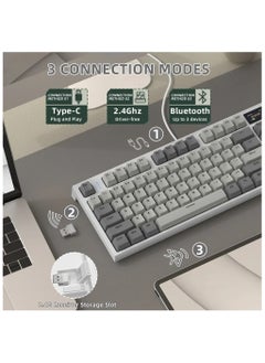 هجوم القرش لوحة مفاتيح الألعاب الميكانيكية اللاسلكية K86 RGB – تصميم Gasket Mount – اتصال ثلاثي (بلوتوث 5.0، لاسلكي 2.4G، سلكي USB-C) – 87 مفتاح قابل للتبديل السريع – شاشة TFT ذكية – مقبض معدني للتحكم في الصوت – بطارية 4000mAh – أغطية مفاتيح PBT – متوافقة مع الكمبيوتر، اللابتوب، ماك (اللون الرمادي للأعمال)  - Image 4