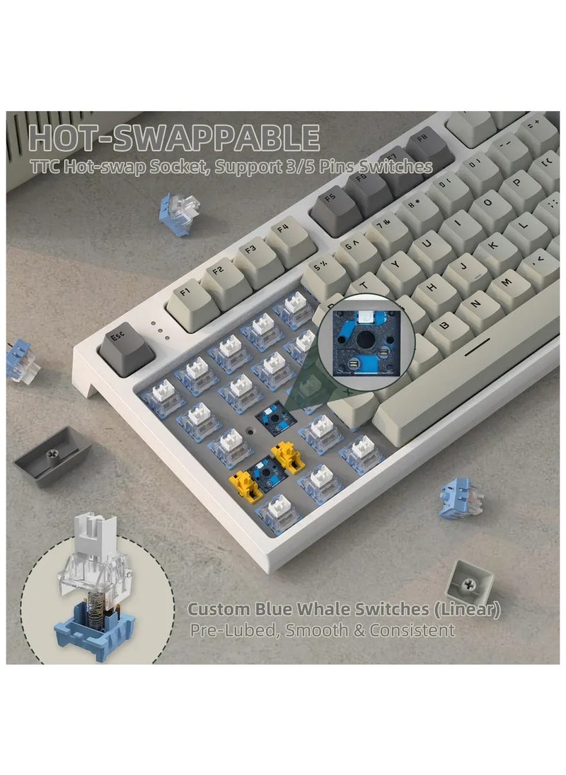 Attack Shark - K86 RGB Wireless Mechanical Gaming Keyboard – Gasket Mount – Triple Mode (Bluetooth 5.0, 2.4G, USB-C) – 87-Key Hot-Swappable – Smart TFT Display – Metal Volume Knob – 4000mAh Battery – PBT Keycaps – PC/Laptop/Mac Compatible (Business Grey) - Image 1
