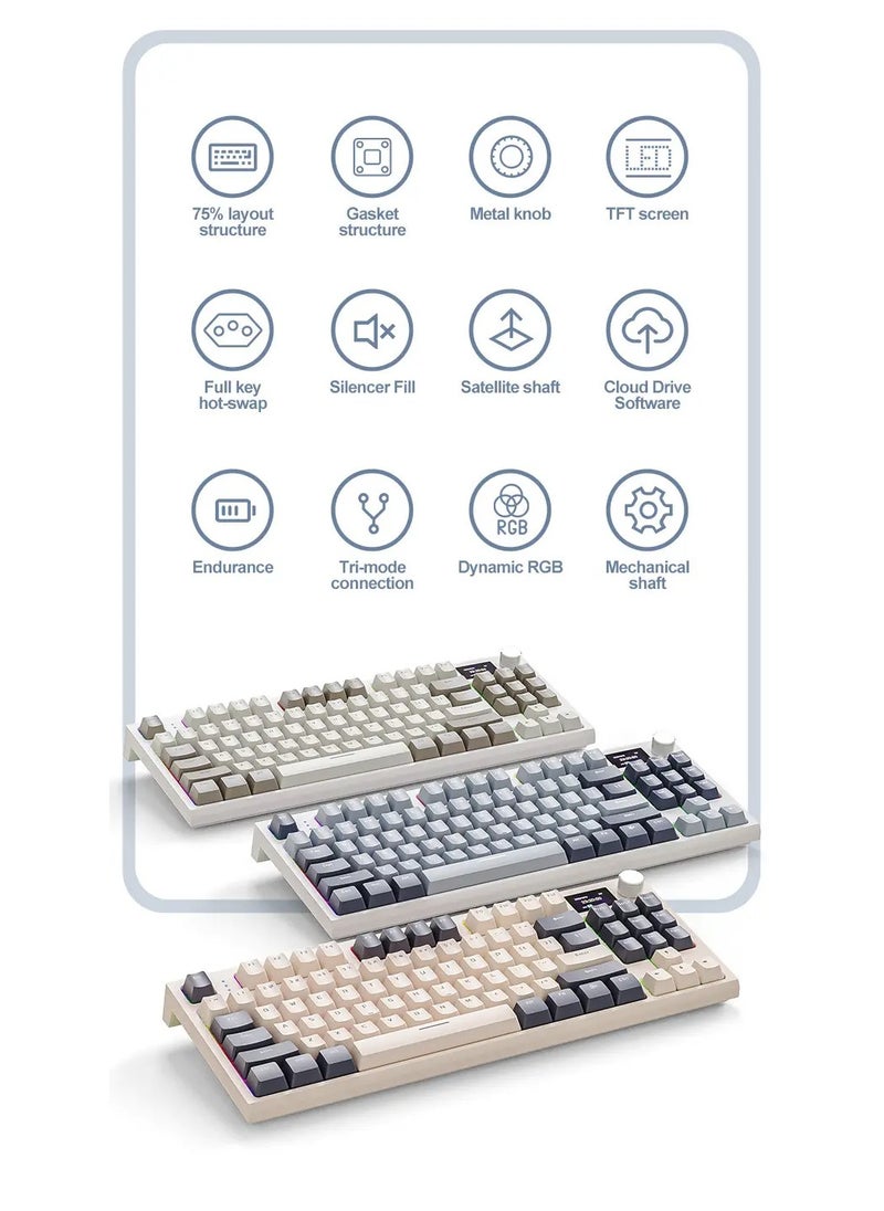 Attack Shark - K86 RGB Wireless Mechanical Gaming Keyboard – Gasket Mount – Triple Mode (Bluetooth 5.0, 2.4G, USB-C) – 87-Key Hot-Swappable – Smart TFT Display – Metal Volume Knob – 4000mAh Battery – PBT Keycaps – PC/Laptop/Mac Compatible (Business Grey) - Image 1
