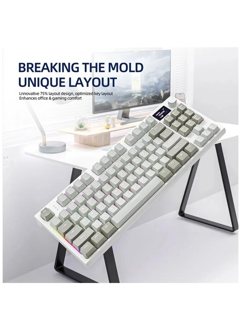 Attack Shark - K86 RGB Wireless Mechanical Gaming Keyboard – Gasket Mount – Triple Mode (Bluetooth 5.0, 2.4G, USB-C) – 87-Key Hot-Swappable – Smart TFT Display – Metal Volume Knob – 4000mAh Battery – PBT Keycaps – PC/Laptop/Mac Compatible (Business Grey) - Image 1