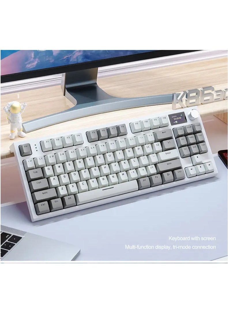 Attack Shark - K86 RGB Wireless Mechanical Gaming Keyboard – Gasket Mount – Triple Mode (Bluetooth 5.0, 2.4G, USB-C) – 87-Key Hot-Swappable – Smart TFT Display – Metal Volume Knob – 4000mAh Battery – PBT Keycaps – PC/Laptop/Mac Compatible (Business Grey) - Image 1