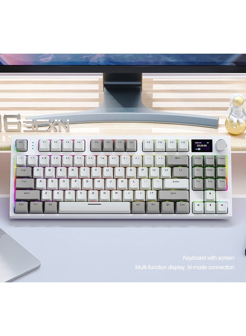 Attack Shark - K86 RGB Wireless Mechanical Gaming Keyboard – Gasket Mount – Triple Mode (Bluetooth 5.0, 2.4G, USB-C) – 87-Key Hot-Swappable – Smart TFT Display – Metal Volume Knob – 4000mAh Battery – PBT Keycaps – PC/Laptop/Mac Compatible (Business Grey) - Image 1