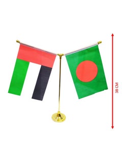 X-PRO5 Desktop Flag Holder Desk Small Flag Stand Base Y Shape Double Mini Flags Pole UAE-Bangladesh Flag Included Office School Conference Table Decoration (Gold)  - Image 2