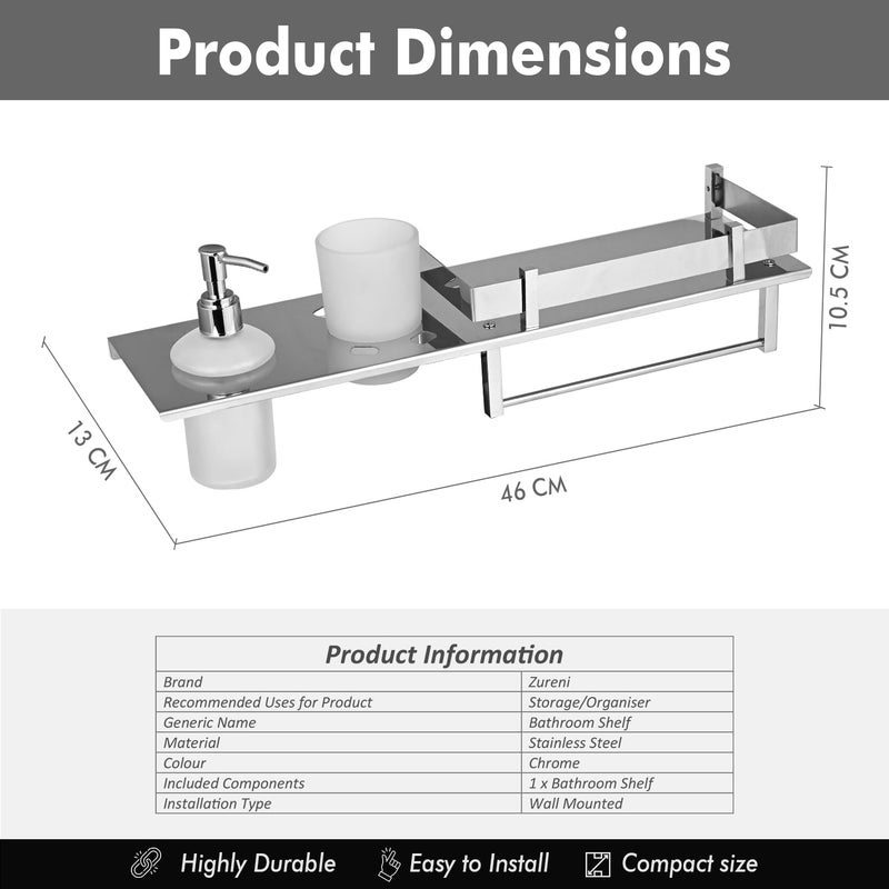 Zureni 4-in-1 Stainless Steel Towel Rack Wall Mounted Napkin Holder Multipurpose Hanger Storage with Liquid Soap Dispenser Stand Bathroom Accessories for Home Kitchen Washroom (1 Pc, 18"x5") - Image 2