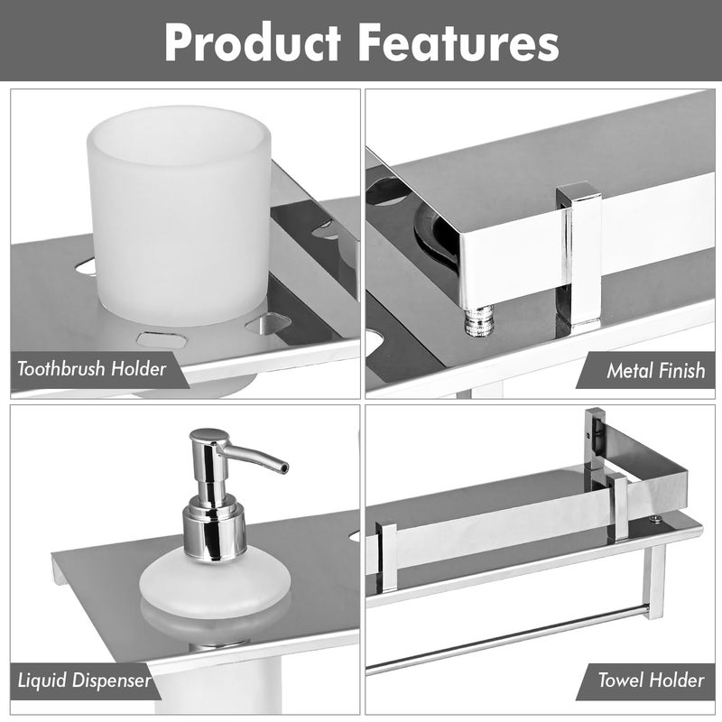 Zureni 4-in-1 Stainless Steel Towel Rack Wall Mounted Napkin Holder Multipurpose Hanger Storage with Liquid Soap Dispenser Stand Bathroom Accessories for Home Kitchen Washroom (1 Pc, 18"x5") - Image 3