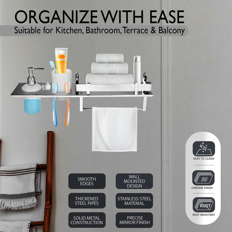 Zureni 4-in-1 Stainless Steel Towel Rack Wall Mounted Napkin Holder Multipurpose Hanger Storage with Liquid Soap Dispenser Stand Bathroom Accessories for Home Kitchen Washroom (1 Pc, 18"x5") - Image 4