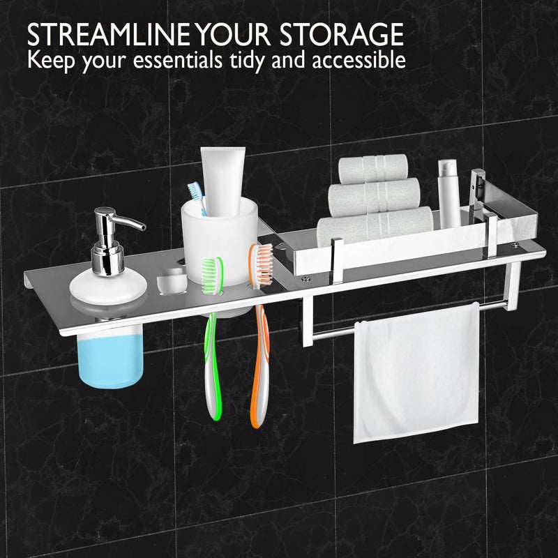 Zureni 4-in-1 Stainless Steel Towel Rack Wall Mounted Napkin Holder Multipurpose Hanger Storage with Liquid Soap Dispenser Stand Bathroom Accessories for Home Kitchen Washroom (1 Pc, 18"x5") - Image 5