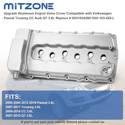 MITZONE غطاء صمام المحرك من MITZONE مصنوع من الألمنيوم ومناسب لسيارات فولكس فاجن باسات وتوراج وCC وأودي Q7 3.6L بديل رقم # 03H103429H 03H-103-429-L - Image 2