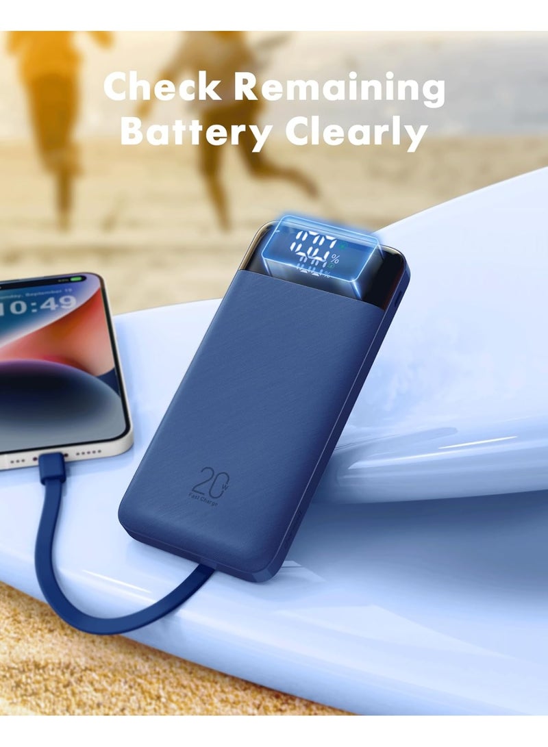 Charmast Power Bank with Built in Cables, 20000mAh USB C Battery Pack 5 Outputs 4 Inputs with LED Display Type C Powerbank,22.5W Fast Charging Portable Charger Compatible with Smartphones(Blue) - Image 4