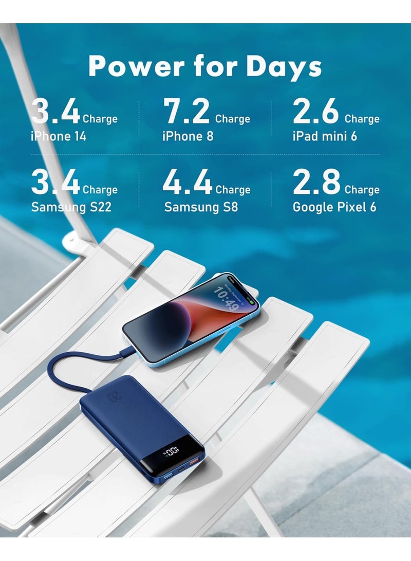 Charmast Power Bank with Built in Cables, 20000mAh USB C Battery Pack 5 Outputs 4 Inputs with LED Display Type C Powerbank,22.5W Fast Charging Portable Charger Compatible with Smartphones(Blue) - Image 5