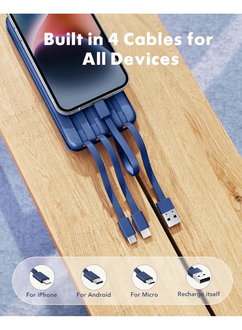 Charmast Power Bank with Built in Cables, 20000mAh USB C Battery Pack 5 Outputs 4 Inputs with LED Display Type C Powerbank,22.5W Fast Charging Portable Charger Compatible with Smartphones(Blue) - Image 3