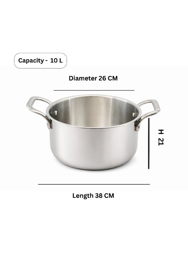 URTRUST UR SERVING PARTNER URTRUST Tri-Ply Stainless Steel Cook Pot without Lid – Stay Cool Handles – Induction & Gas Compatible – Premium 18/10 Steel (Diameter: 26 cm | Capacity: 10.0 L) - Image 2