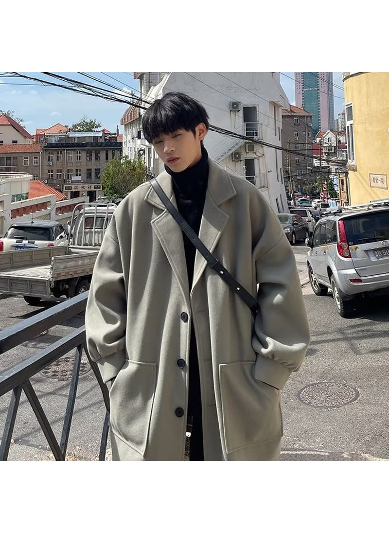 Generic - Mens Premium Wool Overcoat Autumn Winter Japanese Loose Long Jacket M20 Green - Image 1