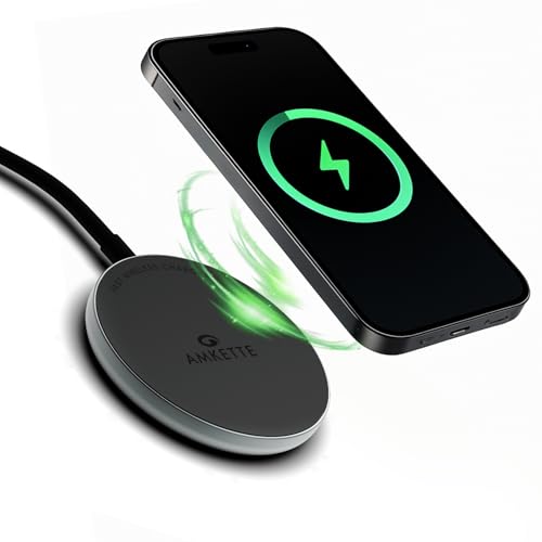 Amkette Air 450 Wireless Charger/Magsafe Charger | Latest Qi Technology 15W Wireless Charging with MagSafe Compatibility| Includes Magnetic Ring for Non-MagSafe Phones | Universal Compatibility - Image 1