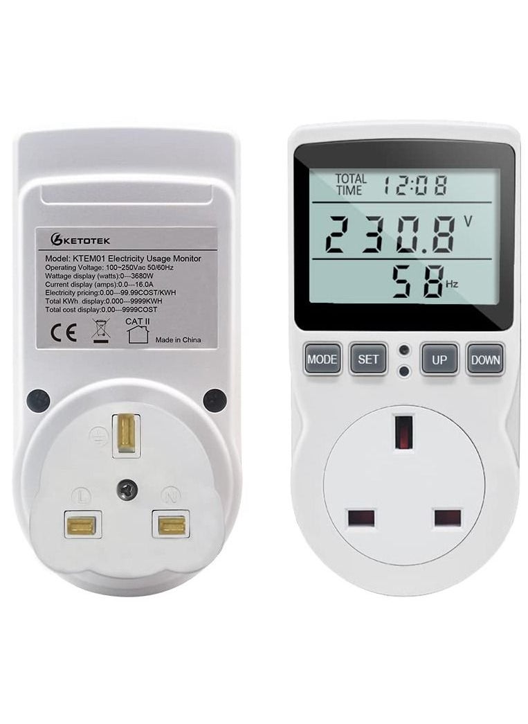 SYOSI - Power Meter Energy Monitor lug, Watt Meter LCD Display Electricity Usage Monitor 11 Monitoring Modes, Watt Volt Amp Power Consumption Meter Overload Warning Plug for Home Appliances - Image 1