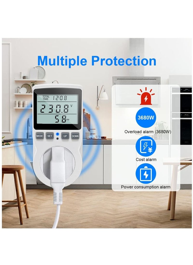 SYOSI - Power Meter Energy Monitor lug, Watt Meter LCD Display Electricity Usage Monitor 11 Monitoring Modes, Watt Volt Amp Power Consumption Meter Overload Warning Plug for Home Appliances - Image 1