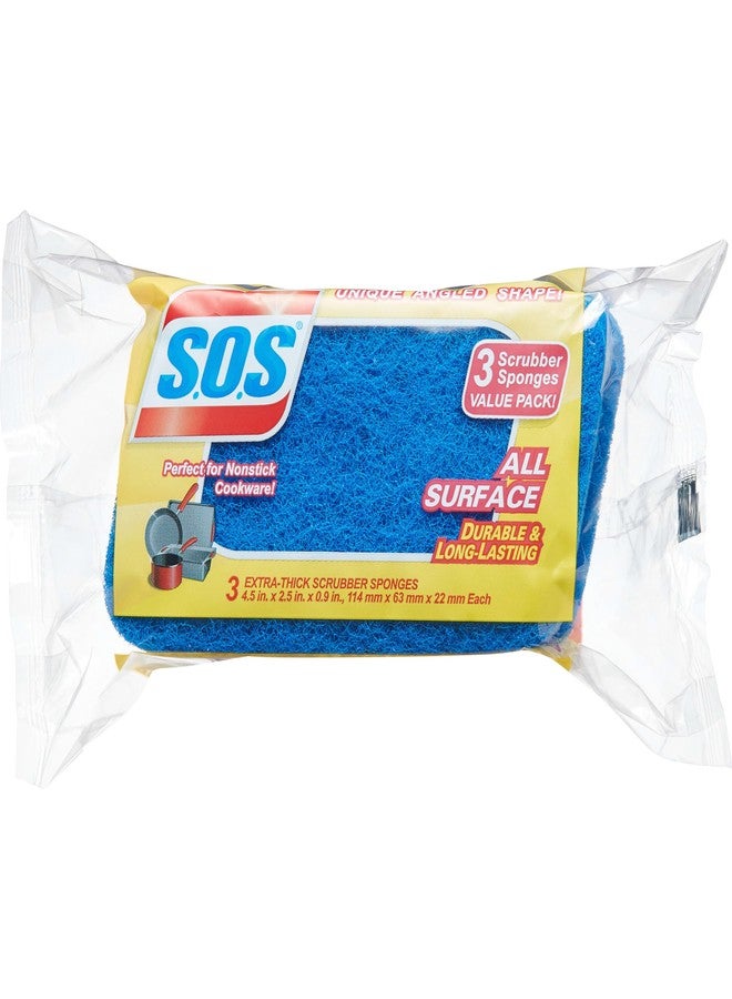 S.O.S Heavy Duty Scrubber Sponge, Home Cleaning Sponges, Dual-Sided Scrubber, Kitchen and Bathroom Sponge, All Surface Use, 3 Count - Image 1