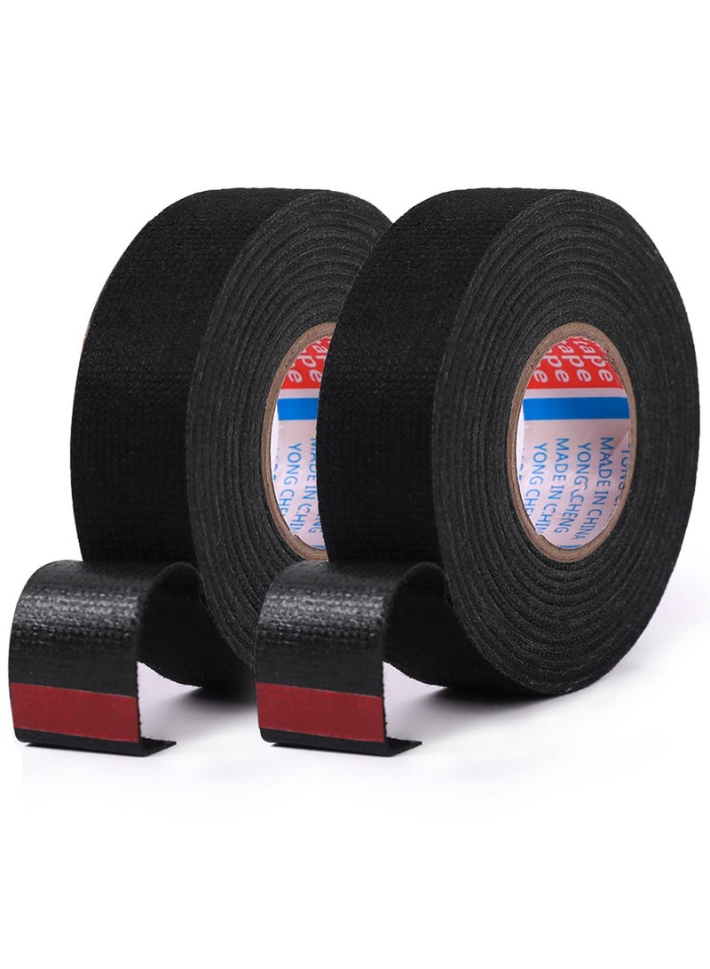2 Pack  (25mm * 12m)Professional Electrician Double Sided Tape, High Performance High Temperature Resistant Pet Fabric Automotive Wire Harness Tape, Suitable For Automotive Electrical Wrap Protection Noise Damping Cable Fixation, Black - Image 1