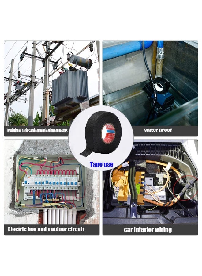 2 Pack  (25mm * 12m)Professional Electrician Double Sided Tape, High Performance High Temperature Resistant Pet Fabric Automotive Wire Harness Tape, Suitable For Automotive Electrical Wrap Protection Noise Damping Cable Fixation, Black - Image 4