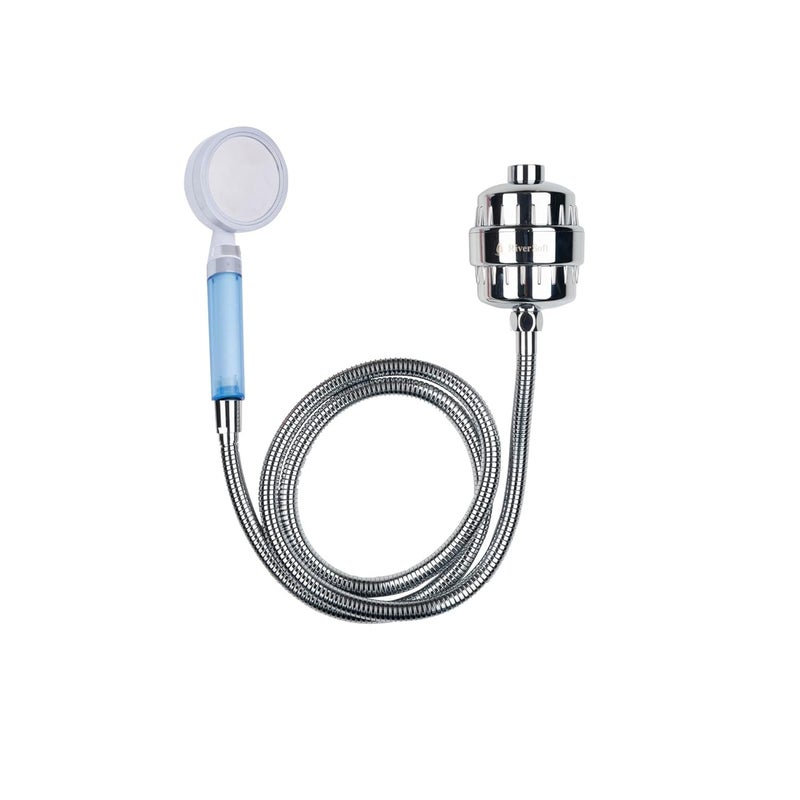 RiverSoft Handheld Shower With 1.5 Meter Flexible Hose and Sf-15 Pro Shower-Tap Filter for Hard Water - 15 Stage (Handshower + Filter + Hose Pipe) - ABS, Grey, Chrome - Image 1