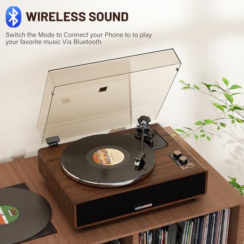 DIGITNOW Vinyl Record Player with Magnetic Cartridge, High Fidelity Belt Drive Turntable with Built-in Speakers & Phono Preamp, Wireless Playback and Aux-in Functionality, Auto Off - Image 4