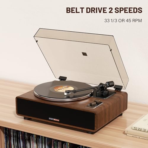 DIGITNOW Vinyl Record Player with Magnetic Cartridge, High Fidelity Belt Drive Turntable with Built-in Speakers & Phono Preamp, Wireless Playback and Aux-in Functionality, Auto Off - Image 3