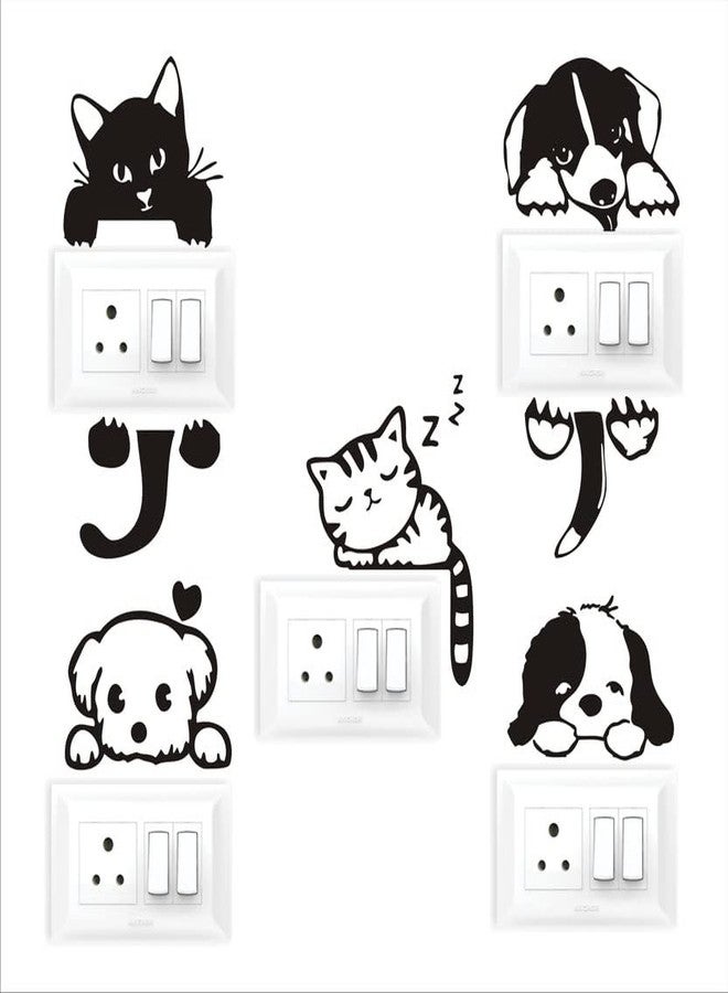 RNG PVC Vinyl Cartoon Katty Cat Animals Switch Board Stickers,Multicolor,53 X 16 Centimeter,Set of 5-Self-Adhesive - Image 1