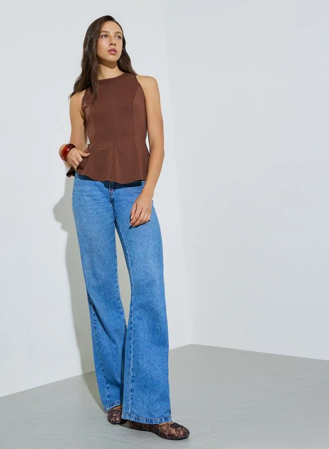 ستايلي Brown Solid Sleeveless Peplum Blouse