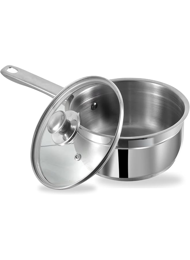VINOD Stainless Steel Two Tone Saucepan With Glass Lid   18 Cm, 2.3 L (Induction Friendly) - Image 1