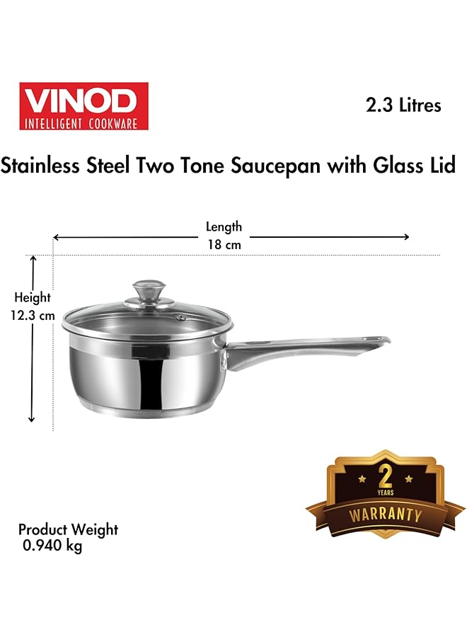 VINOD Stainless Steel Two Tone Saucepan With Glass Lid   18 Cm, 2.3 L (Induction Friendly) - Image 4