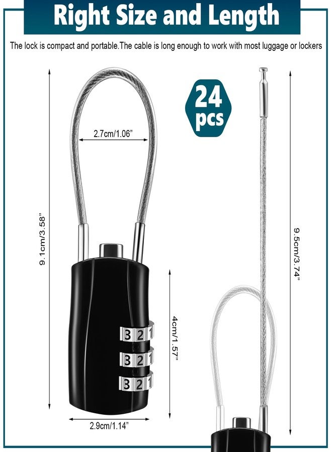 Tandefio 24 Pcs TSA Approved Luggage Lock with Zinc Alloy Body Travel 3 Digit Combination Baggage Suitcase Backpack Lock Keyless Resettable Cable Padlocks for School Gym Locker, Black - Image 2