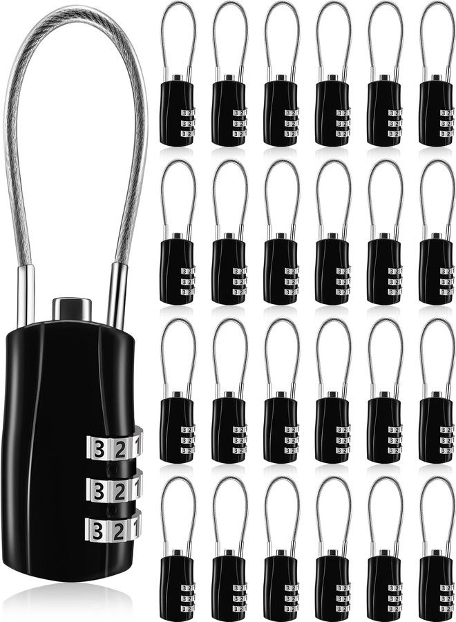 Tandefio 24 Pcs TSA Approved Luggage Lock with Zinc Alloy Body Travel 3 Digit Combination Baggage Suitcase Backpack Lock Keyless Resettable Cable Padlocks for School Gym Locker, Black - Image 1