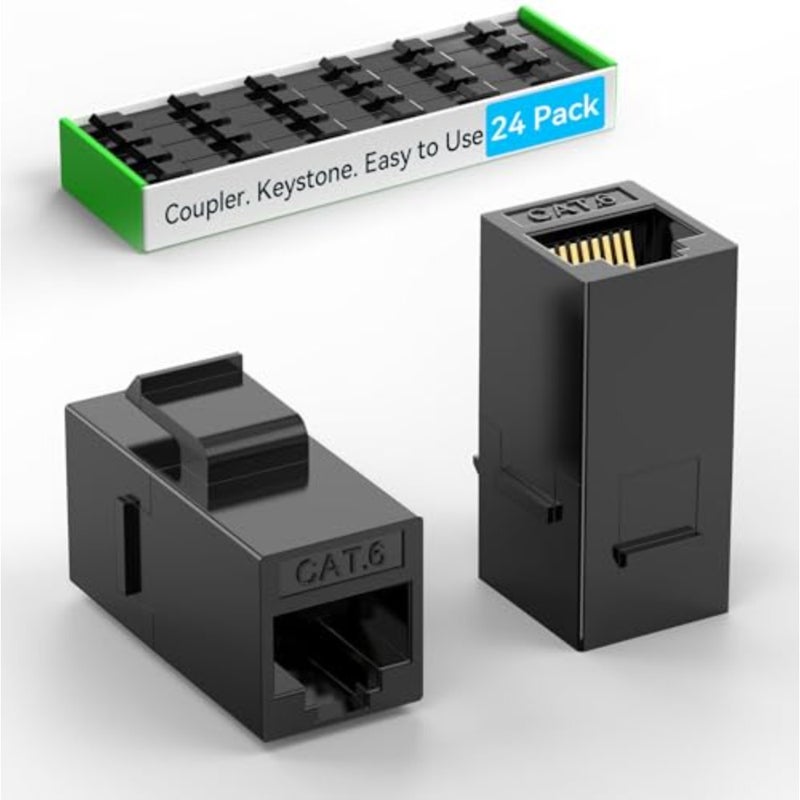 RJ45 Keystone Coupler 24 Pack,Cat 6 Inline Female-to-Female Coupler for Wall Plate Patch Panel, Plastic, Gray, High-Density Mounting - Image 1