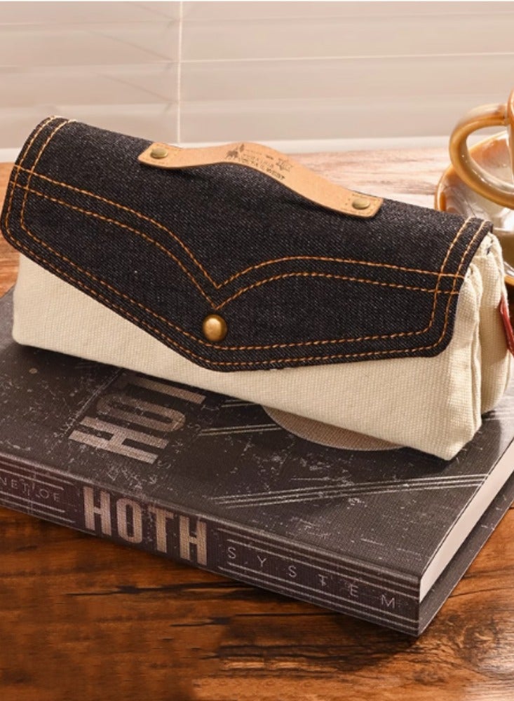 Denim Pencil Case For Girls With a Sense Of Design Niche Stationery Box Bag For Girls Pencil Case With High Appearance And Light Luxury Sense Of Luxury Retro [Denim Cotton] ink color - Image 1