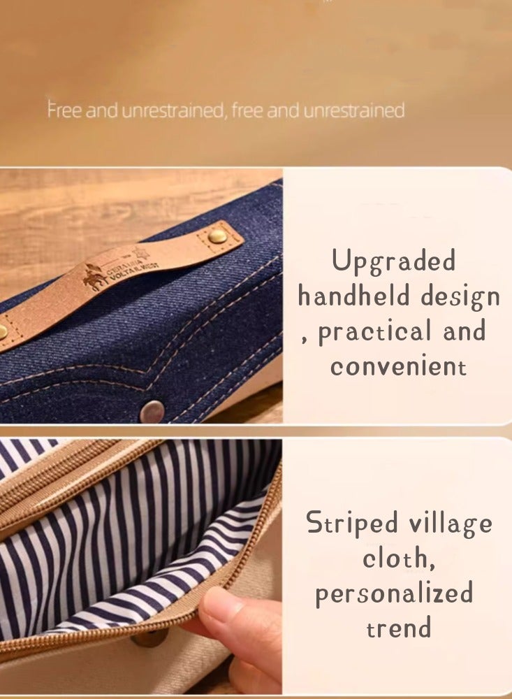 Denim Pencil Case For Girls With a Sense Of Design Niche Stationery Box Bag For Girls Pencil Case With High Appearance And Light Luxury Sense Of Luxury Retro [Denim Cotton] ink color - Image 5