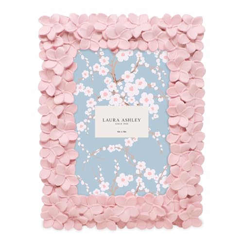 Laura Ashley 4x6 Pink Flower Textured Hand-Crafted Resin Picture Frame with Easel & Hook for Tabletop & Wall Display, Decorative Floral Design Home Décor, Photo Gallery, Art, More (4x6, Pink) - Image 2
