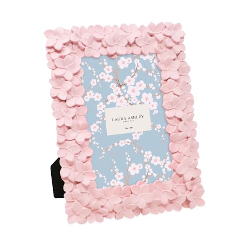 Laura Ashley 4x6 Pink Flower Textured Hand-Crafted Resin Picture Frame with Easel & Hook for Tabletop & Wall Display, Decorative Floral Design Home Décor, Photo Gallery, Art, More (4x6, Pink) - Image 1